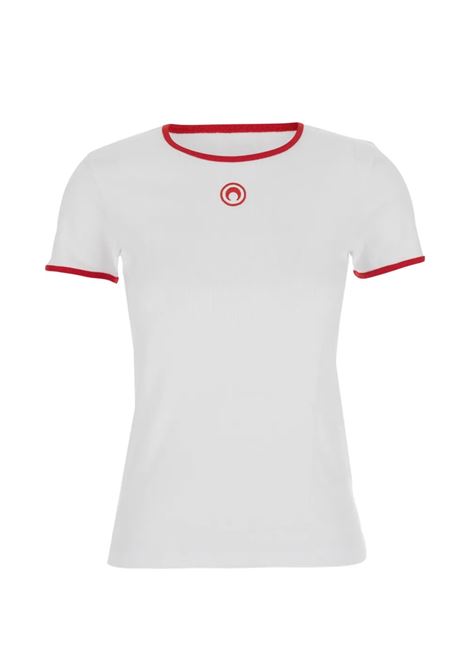 T-shirt moon logo bicolor baby fit donna bianca e rossa MARINE SERRE | UTT014ACJER0008WH17
